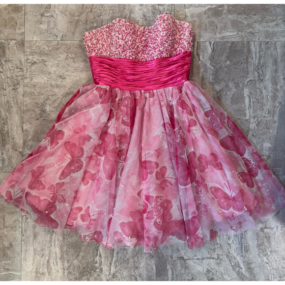 Jovani Dresses & Skirts - Jovani Pink Strapless Sequin Butterfly Prom Cocktail Short Dress Size 6